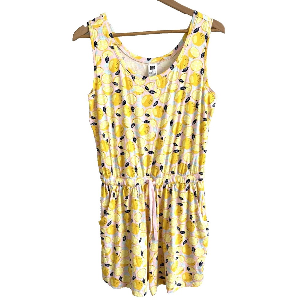 Alexs Lemonade Stand Jersey Knit Romper Womens Small Lemon Print Soft Comfy